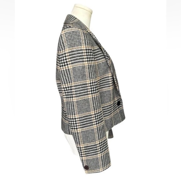 Vintage Jaeger 100% Wool Cropped Blazer Plaid Check Dark Academia Size M/L - Picture 7 of 10